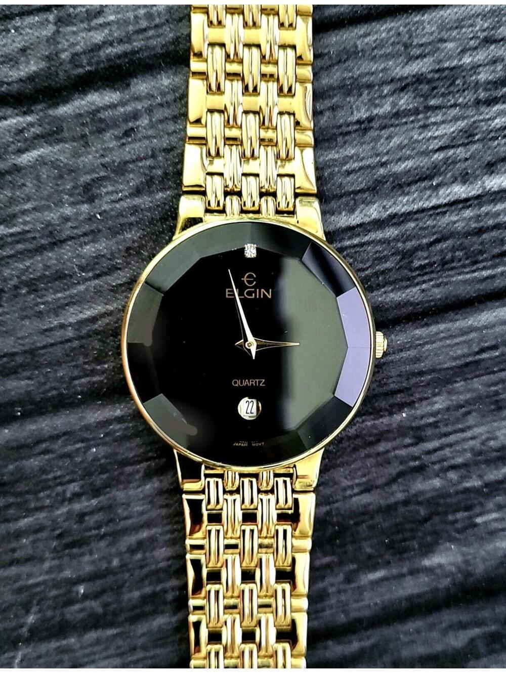 Rare Unisex Elgin Diamond Dial‎ Faceted Crystal Dress Watch